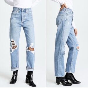 Agolde 90s Mid Rise Loose Fit Distressed Jeans in Fall Out Wash Size 26 Grunge